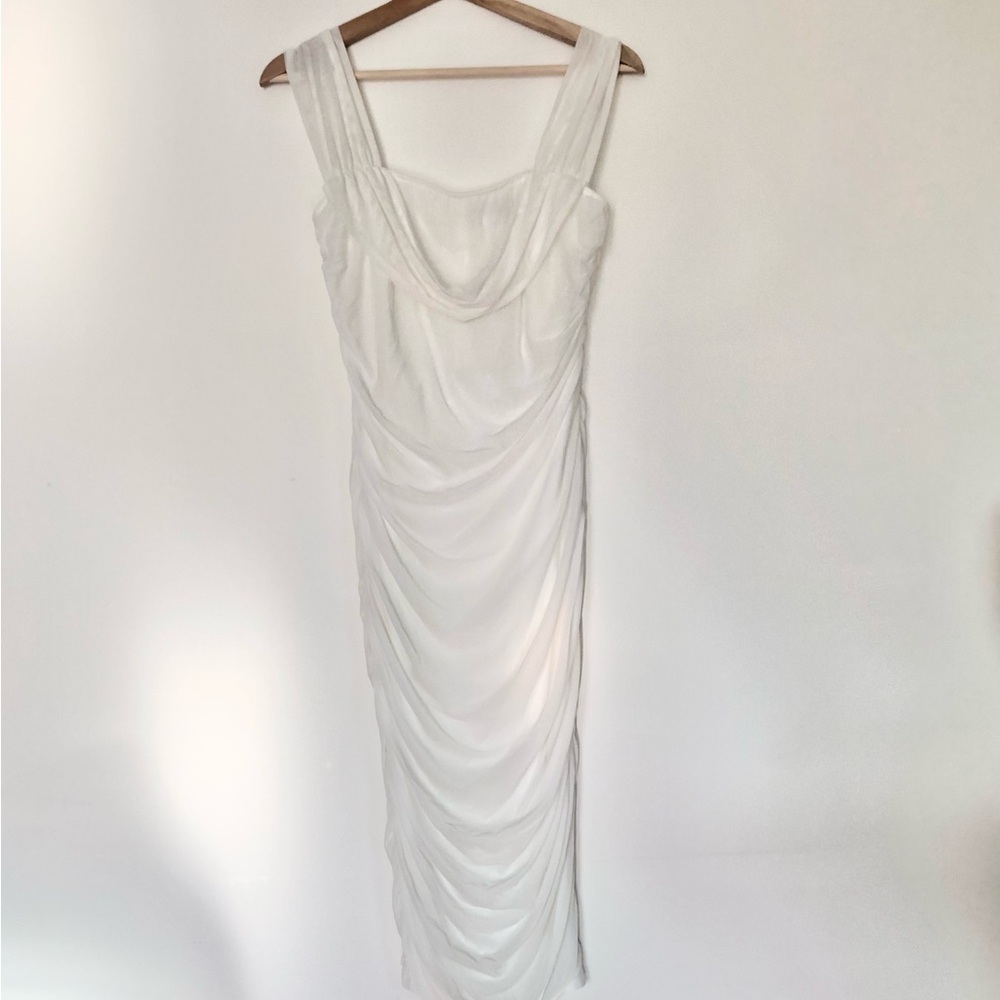 Elegant White Draped Women's Dress